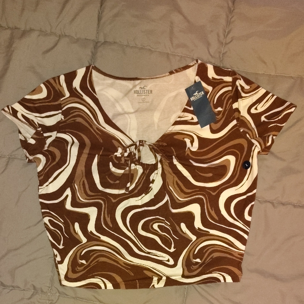 Hollister Brown and White Swirl Women's Top